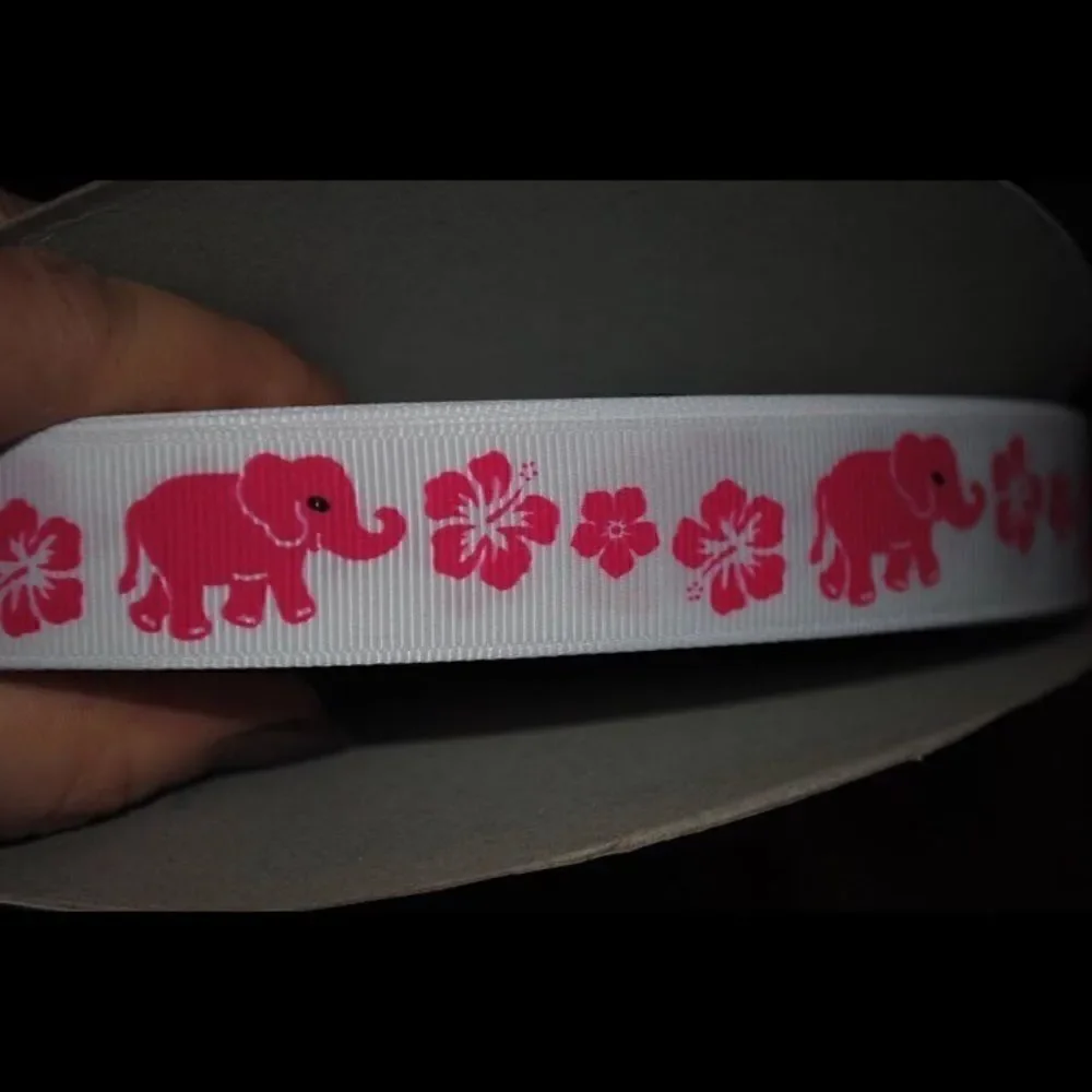 5/$20 grosgrain Ribbon 7/8” 5 yard elephants pink